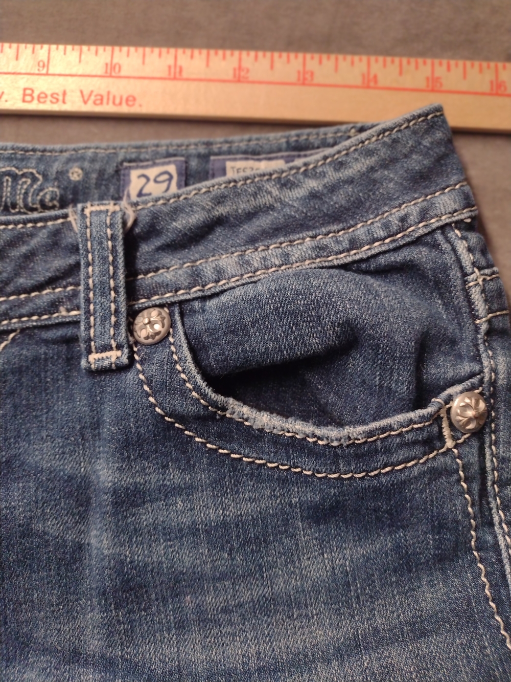 Miss Me 29/30 Buckle JE5351B2R Blue Boot Cut  Embellished Distressed Jeans - Picture 11 of 16